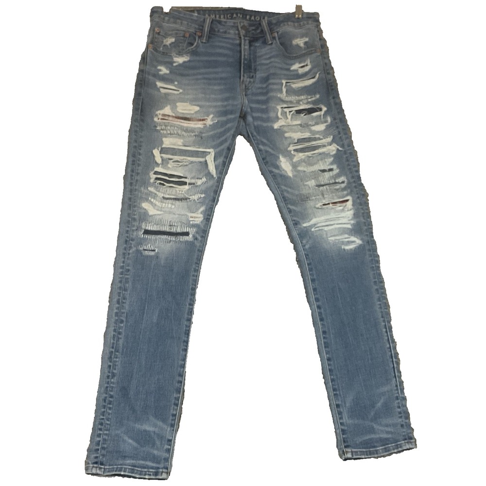 American Eagle Jeans Mens 32 X 31 (Measured) AirFlex Plus Distressed Patchwork